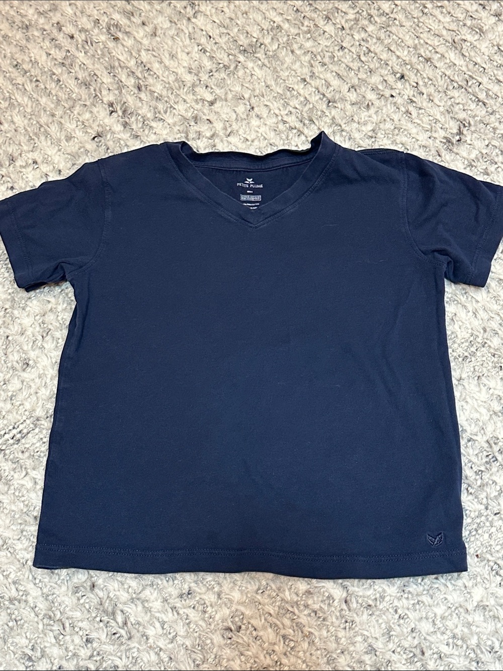Petite Plume 100% Pina Cotton Kids Navy V-Neck Short Sleeve, size 6